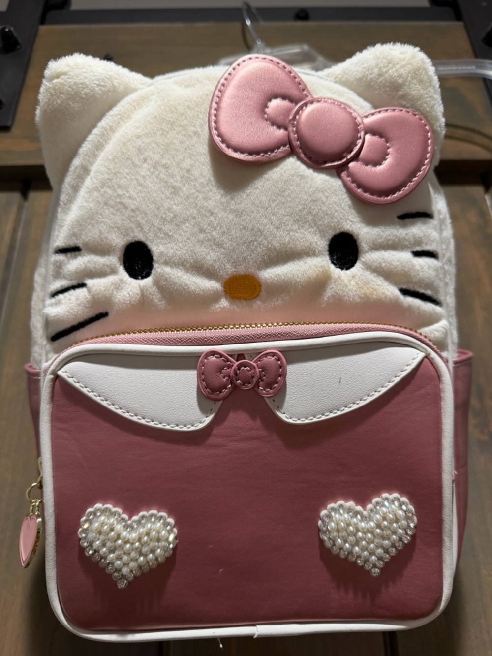 Hello Kitty Plush Cream and Pink Pearl Heart Backpack